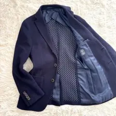 極美品✨刺子生地 テーラードジャケット メンズ 紺色 2ボタン 段返り