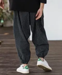 cambio コットンリネンストライプバルーンパンツ　Lsize