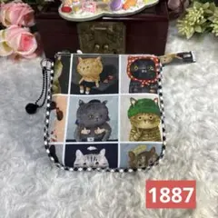 小物入れハンドメイドフラットポーチ＊1887猫絵画像