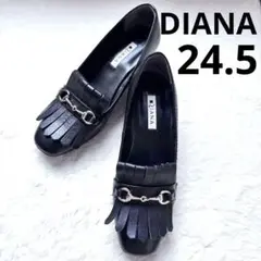 美品　ダイアナ　24.5 革　ブラック　黒　フリンジ　ローファー