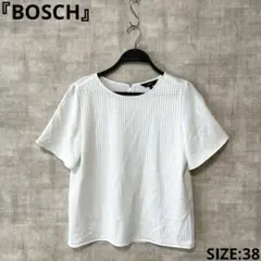 日本製【BOSCH】ウォッシャブル異素材コンビブラウス　半袖ブラウス　白　36
