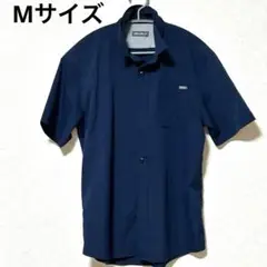 メンズ　ネイビー 半袖シャツ　前ボタン　光沢あり　ゆったりサイズ　M トップス