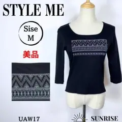★美品★ STYLE ME スタイルミー 五分袖 トップス 黒 刺繍入り 綿 M