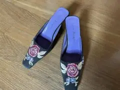 花柄刺繍ミュール 黒