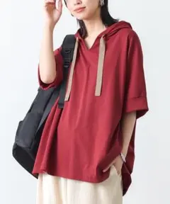早い者勝ち❣️新品 ノアールレーベル ゆるラフキーネックパーカー F レッド