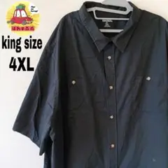 USA古着 KINGSIZE 半袖ボタンシャツ　4XL ブラック