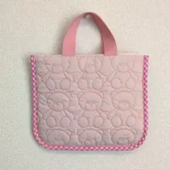 ハンドメイド保冷ミニバッグ　くまぬいぐるみ柄(ピンク)