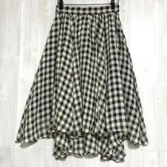 ロペ　チェックアシメフレアスカート　黒　36 / S