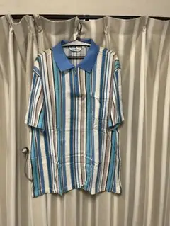 青白ストライプ 半袖ポロシャツ