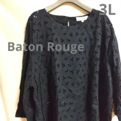 【3L】紺ゆったりBaton Rouge ダークブルー刺繍チュニック綿100%