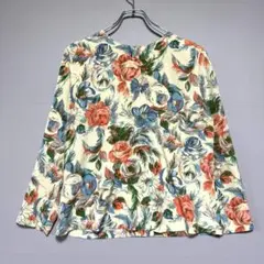 バランス/美品/肩パッド入り/薄手/さらっと着れる/フラワープリント長袖シャツ