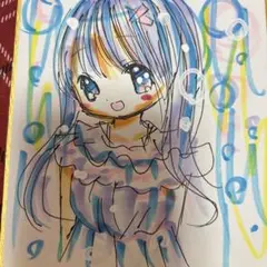 新作。手描きイラスト。小色紙。女の子