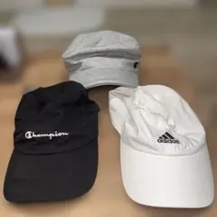 キャップ　３点セット（championグレー＆ブラック、adidasホワイト）