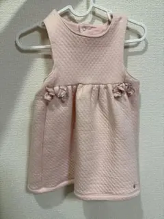 プチバトー　ピンク ノースリーブ ワンピース　リボン付き