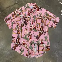 ◎90s USA製 Rock Mount ウエスタン 半袖 シャツ M ピンク