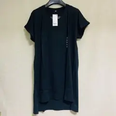 新品　UNIQLO ユニクロ　ロングVネックT 半袖　黒　XLサイズ