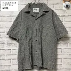 美品！ MHL. ギンガムチェック オープンカラー 半袖シャツ リネン混