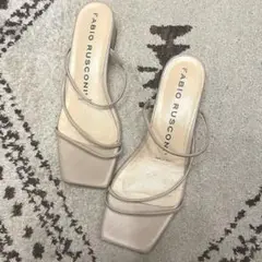 美品＊FABIO RUSCONI クロスストラップ フレアヒールサンダルベージュ