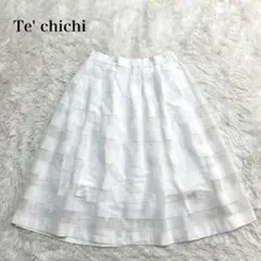 テチチ ボーダーフレアスカート Aライン ウォッシャブル 上品 メッシュ 膝丈