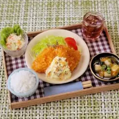 ミニチュアフード タルタルソース添え アジフライ定食