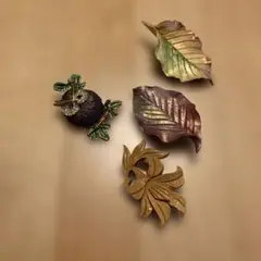 ブローチ　フクロウ　落ち葉　4点おまとめ