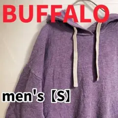 Y184【BUFFALO】シンプル無地プリントパーカー【S】パープル