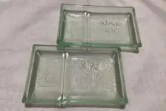 グリーンガラス 竹デザイン　小物入れ ２枚セット