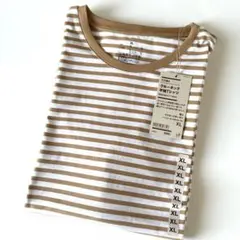 無印良品 天竺編みクルーネック半袖Ｔシャツ レディースXL マスタードボーダー