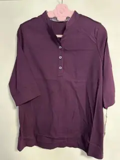 【新品】パープル 五分袖 Tシャツ ボタン付き（Lサイズ）