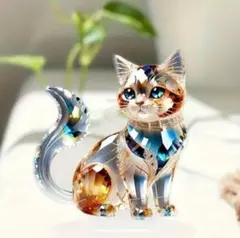 クリスタルキャット　レインボー　置物　猫　インテリア　2D クリスタル