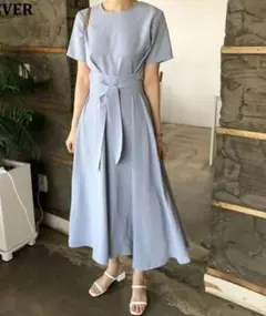 ジュエローブ（Jewelobe）　リボンアレンジマキシワンピース　水色