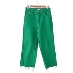 ZARA ザラ(M)カットオフ クロップドデニムパンツ/グリーン