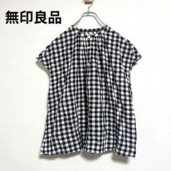 無印良品【美品】シャツ　ノースリーブ　チェック　総柄　綿100%【Mサイズ】
