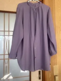 パープル スタンドカラー 長袖シャツ