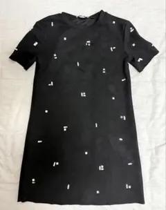 ZARA ワンピース　ブラック　ビジュー　半袖　ミニ