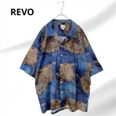 REVO レヴォ　アートプリント半袖シャツ　開襟シャツ　総柄　ポリエステル　M