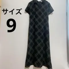 【153collection】ワンピース　ロング　チェック柄黒 後ろファスナー