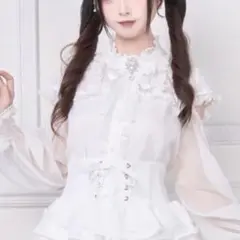 Nogenki ダブルレイヤーシフォンブラウス 白 ホワイト M