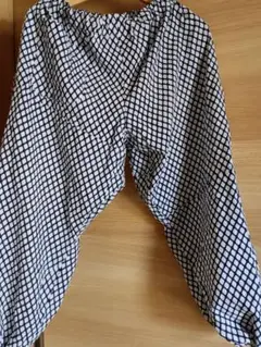 バルーンパンツ 白と紺のチェック柄浴衣もんぺ