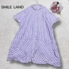【スマイルランドSMILE LAND】ブロックチェック　半袖シャツチュニック　F