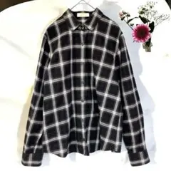 【美品】Le souk ルスーク チェック柄シャツ 長袖 黒×白 38 M相当