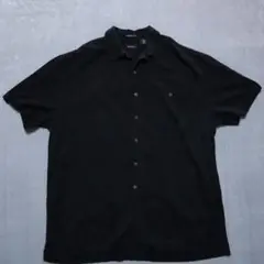 メンズ3XL【A品】シルク100開襟USA古着半袖シャツ黒2100