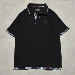 ポロシャツ　半袖　XL 大きいサイズ　刺繍ロゴ チェックデザイン　ブラック　黒