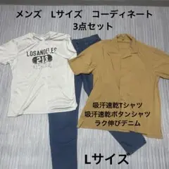 Lサイズ3点コーディネート売り　吸汗速乾Tシャツ　前開きシャツ　ラク伸びデニム‼️