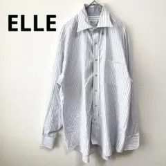 ELLE HOMMEホワイト　パープルストライプ柄 長袖シャツ　ビジネス　お仕事