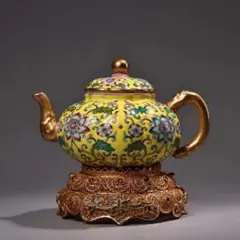 中国古美術・旧蔵の磁器、曜変釉と鎏金で口と双耳香炉・20x28cm