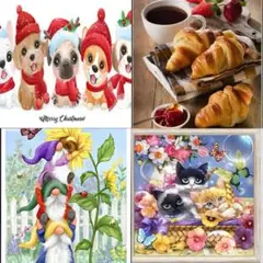 ダイヤモンドアート　キット　ペン取説付き 犬　クロワッサン　小人　ネコ４本セット