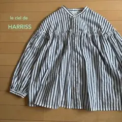 le ciel de HARRISS カラミ織りストライプギャザーブラウス