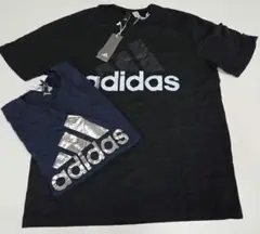 【訳あり】 adidas ロゴ ブラック ネイビー Tシャツ 2枚 L