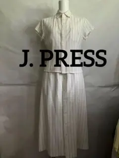 J.PRESS麻混ホワイトストライプ 半袖シャツ スカートセットアップ